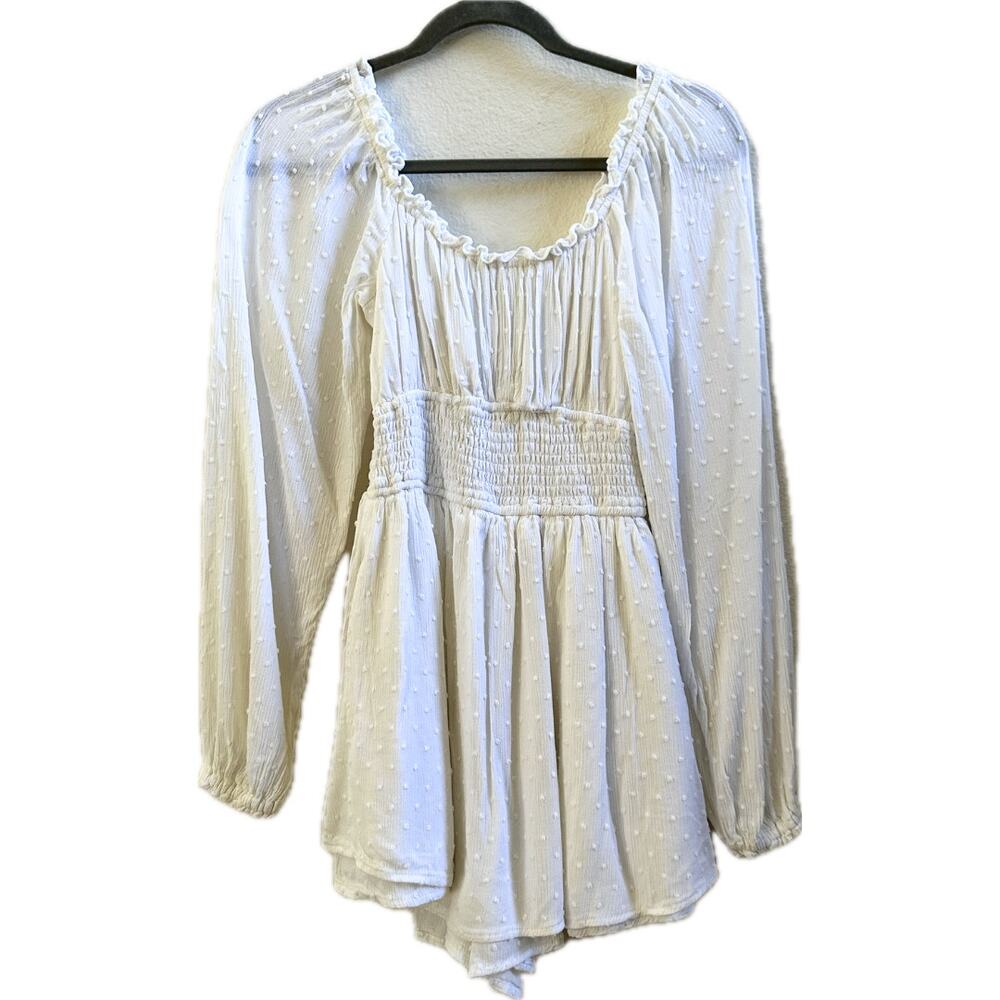 Hollister White Swiss Dot Smocked Romper Long Sleeve Small